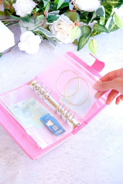 Mint Design Pink Mirrored Savings Agenda - Budget Planner Wallet - Silver Mechanism