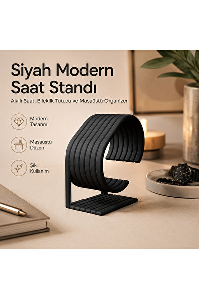 Src 3D Black Modern Desktop Watch Stand – Smartwatch, Wristwatch, and Bracele...