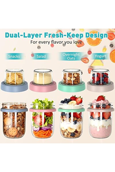 NIUB 4 Pack Overnight Oats Containers with Lids and Spoons, 20 oz (16+4) Over...