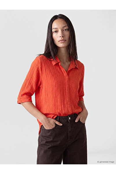 LC Waikiki Trendlucky Contrast Shirt Collar Textured Oversize Blouse