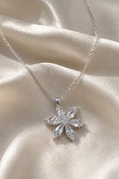 TAKIPORT Silver Color Zircon Stone Flower Figured Women's Necklace