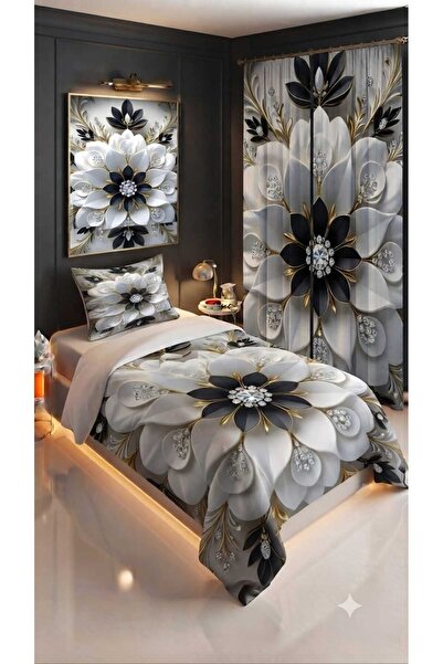 Elmas Dizayn 280*240 سم. طقم غرفة نوم فردي بتصميم خاص مع ستارة، قطن ساتان فاخ...