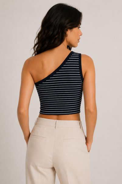 JESIAN بلوزة نسائية بكتف واحد وياقة غير متماثلة، بدون أكمام، تلتصق بالجسم بشكل مرن، بلوزة قصيرة أساسية