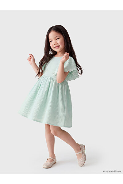 LC Waikiki Original Oval Collar Embroidered Girls' Muslin Dress