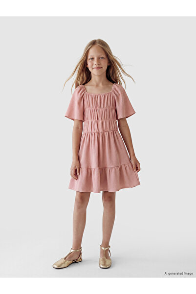 LC Waikiki Trendlucky Girls' Layered Dress with Gathered Detail and Contrast