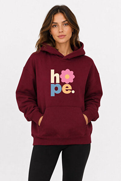 herkesemoda سويت شيرت هوب مطبوع عليه زهور بقلنسوة و2 خيطين