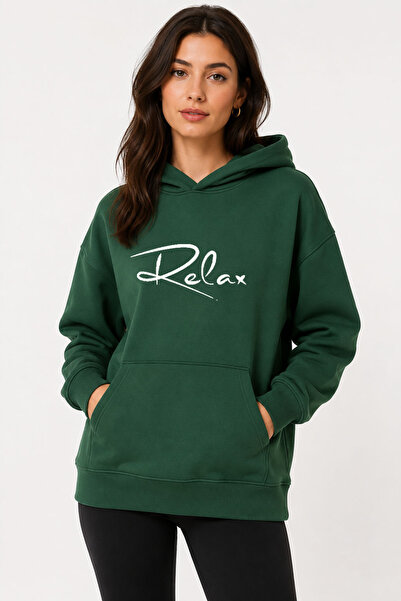 herkesemoda Relax Printed Hooded 2 Thread Raster Sweatshirt