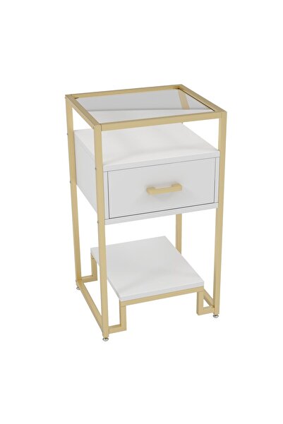 Garvee High Table, Glass, Steel+Melamine, White+Gold Leg | Living room, home,...