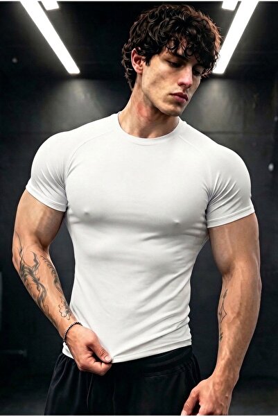 FIGHTR Basic Compression Erkek Beyaz Slim Fit Tişört