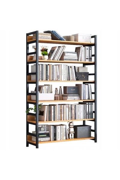 Rebiko Bibliotecă rustică industrială de podea cu 6 rafturi și scară, 174 cm