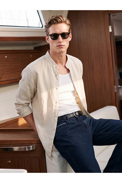 LC Waikiki Ανδρικό πουκάμισο NEVAVM Regular Fit 100% λινό με διαφορά στην υφή