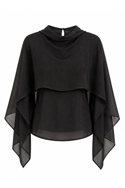 Laluvia Black Shawl Detailed Blouse - 3251