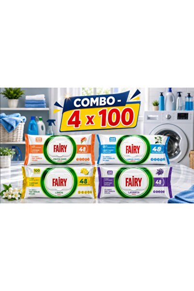 Fairy Set Combo Servetele Umede , 4 x 100 buc, lamaie, lavanda, frezie, iasomie
