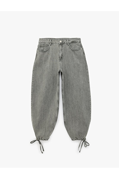 Koton Düğmeli Cepli Yıkamalı Rahat Kalıp Lastikli Kısa Paça Denim Harem Pantolon