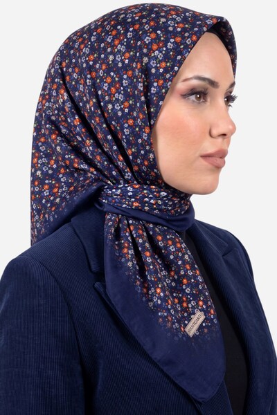 hadiora Women's Navy Blue Orange Floral Cotton Stitched Writing Pad