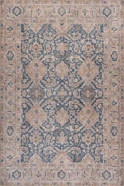 ARTLOOP Relic Mavi Krem Vintage Klasik Desenli Dokuma Tabanlı Şönil Halı AL 590