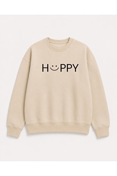 herkesemoda Hüppy Print Detailed Embroidered 2 Thread Crew Neck Sweatshirt