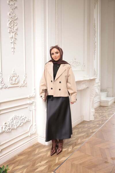 Bwest Double-Breasted Jacket Collar Pocketed Short Trench Coat - (38-44) - 71...