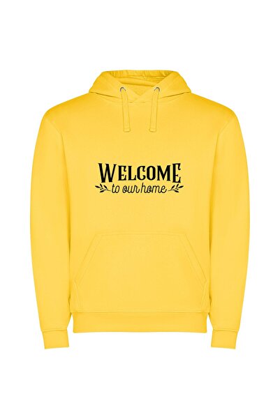 iLovePrints Artistic Home Welcome Φούτερ με κουκούλα σε χρώμα Κίτρινο