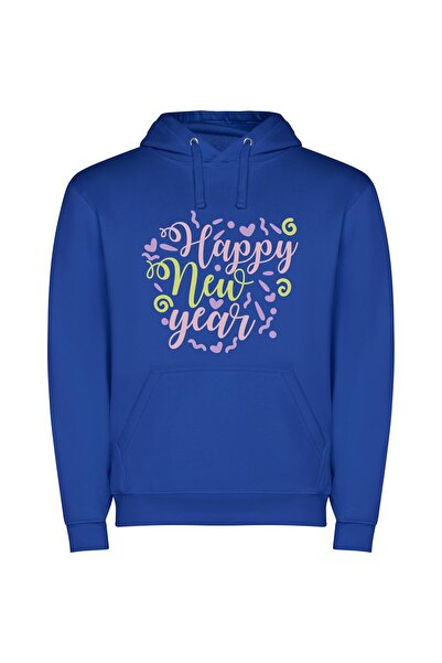 iLovePrints Joyful New Year Delights Φούτερ με κουκούλα σε χρώμα Μπλε