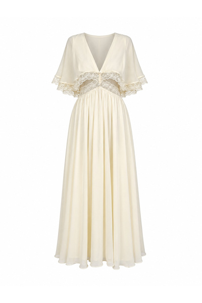 Özge Özgenç Low-Cut Waist Maxi Chiffon Dress