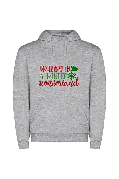 iLovePrints Enchanting Winter Wanderlust Φούτερ με κουκούλα σε χρώμα Γκρι