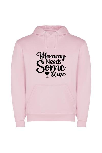iLovePrints Wine for Mama's Bliss Φούτερ με κουκούλα σε χρώμα Ροζ