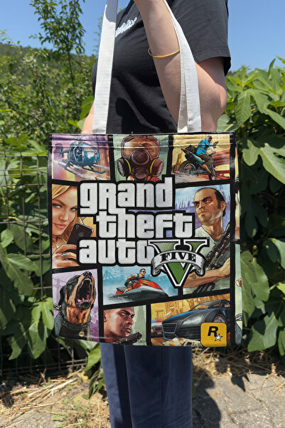 ZipZap حقيبة قماشية مطبوعة على الوجهين من GTA 5 V2، حقيبة كمبيوتر للألعاب وأل...