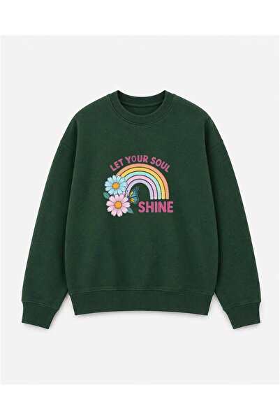 herkesemoda Rainbow Printed 2 Thread Threaded Crew Neck Sweatshirt