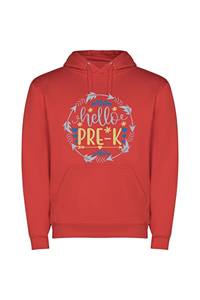 iLovePrints Hello Future Happy Kid Φούτερ με κουκούλα σε χρώμα Κόκκινο