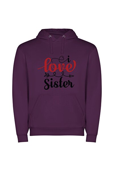 iLovePrints Sis Love Typography Delight Φούτερ με κουκούλα σε χρώμα Μωβ