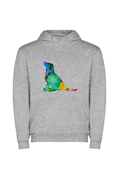 iLovePrints Vibrant Canine Masterpiece Φούτερ με κουκούλα σε χρώμα Γκρι