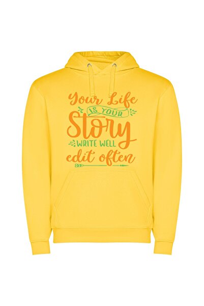 iLovePrints Edit Your Life Story Φούτερ με κουκούλα σε χρώμα Κίτρινο