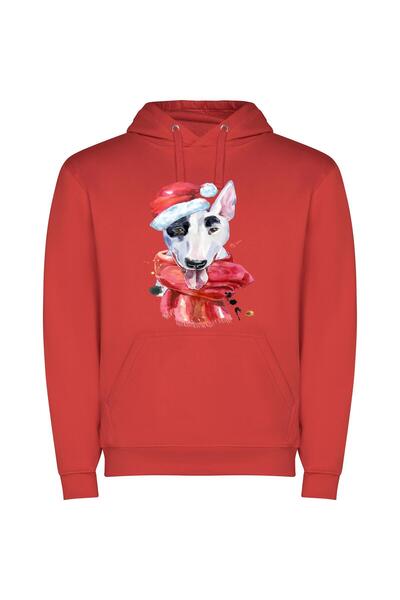 iLovePrints Dapper Doggy Christmas Portrait Φούτερ με κουκούλα σε χρώμα Κόκκινο