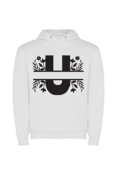 iLovePrints Floral Noir Number Art Φούτερ με κουκούλα σε χρώμα Λευκό