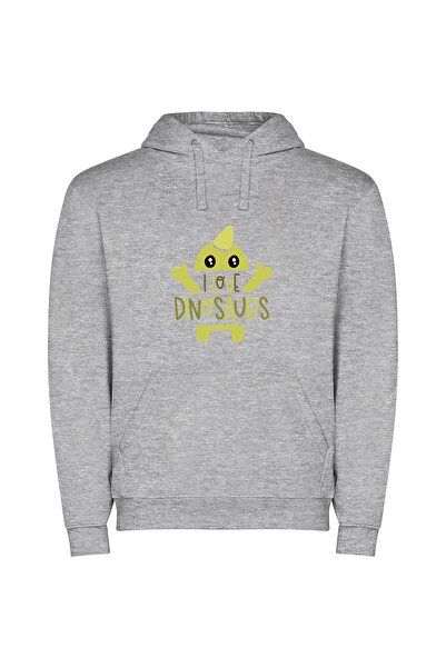 iLovePrints Dino Love: Adorable Characters Φούτερ με κουκούλα σε χρώμα Γκρι