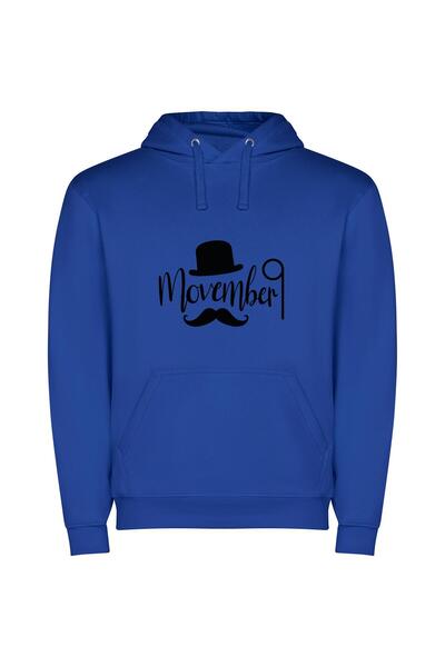 iLovePrints Majestic November Mustache Φούτερ με κουκούλα σε χρώμα Μπλε