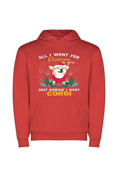 iLovePrints Festive Furry Friends: Corgi, Fox, Shiba Φούτερ με κουκούλα σε χρ...