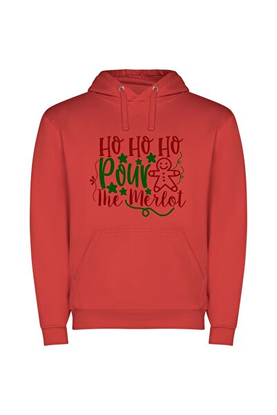 iLovePrints Festive Typography Delight Φούτερ με κουκούλα σε χρώμα Κόκκινο