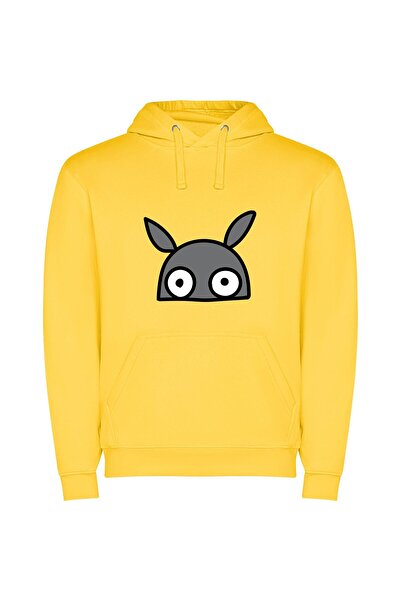 iLovePrints Elegant Hare Illustration Φούτερ με κουκούλα σε χρώμα Κίτρινο