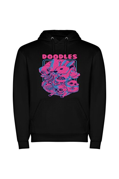 iLovePrints Psychedelic Skulls Print Φούτερ με κουκούλα σε χρώμα Μαύρο