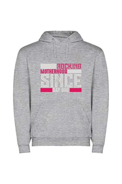 iLovePrints Maternal Rock Star Mama Φούτερ με κουκούλα σε χρώμα Γκρι