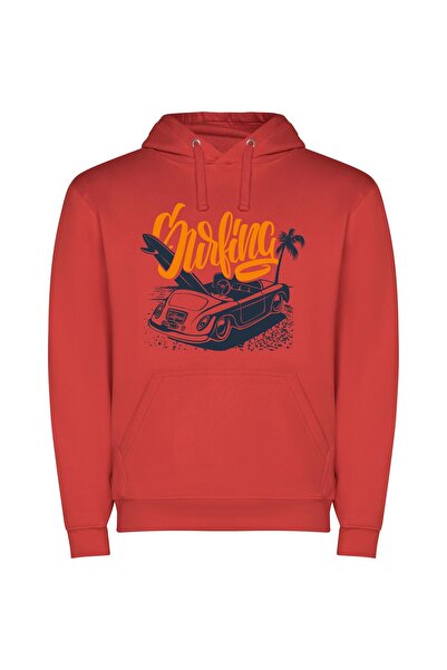 iLovePrints Car Surfing Official Print Φούτερ με κουκούλα σε χρώμα Κόκκινο