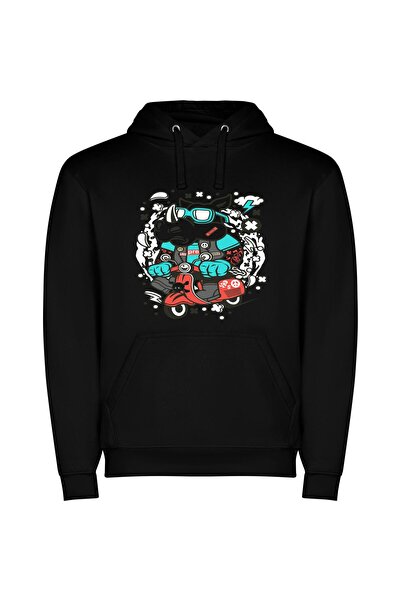iLovePrints StreetWear Scooter Style Φούτερ με κουκούλα σε χρώμα Μαύρο