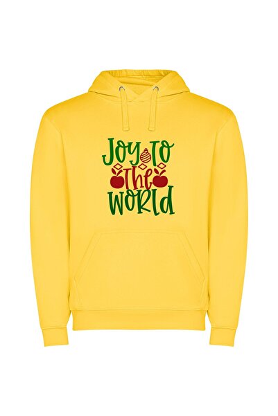 iLovePrints Joyful Holiday Greetings Φούτερ με κουκούλα σε χρώμα Κίτρινο