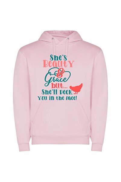 iLovePrints Feathered Face Fiery Grace Φούτερ με κουκούλα σε χρώμα Ροζ