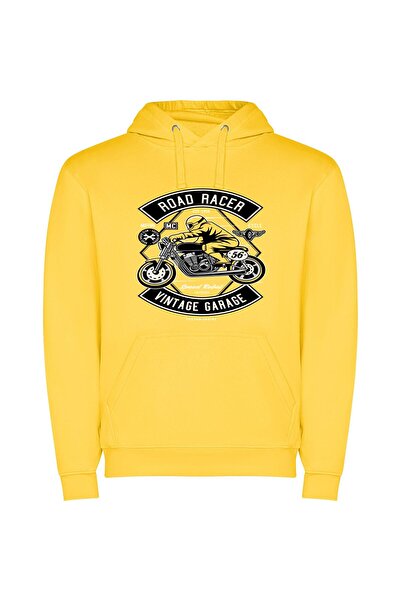 iLovePrints Retro Roadster: Vintage Revival Φούτερ με κουκούλα σε χρώμα Κίτρινο