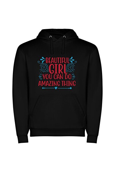 iLovePrints Empowered Beauty Creates Great Φούτερ με κουκούλα σε χρώμα Μαύρο