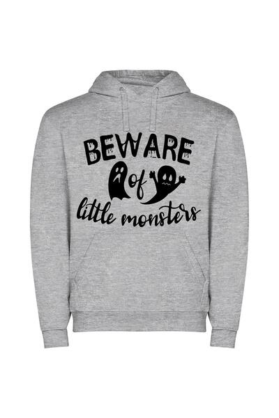 iLovePrints Haunted Abyss: Beware Monsters Φούτερ με κουκούλα σε χρώμα Γκρι