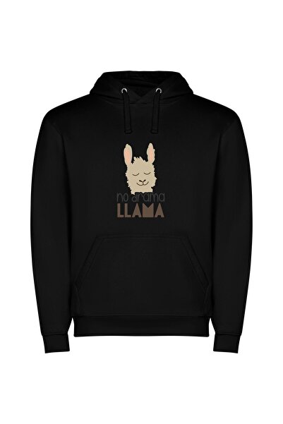iLovePrints Alluring Llama: Drama-free & Cute Φούτερ με κουκούλα σε χρώμα Μαύρο